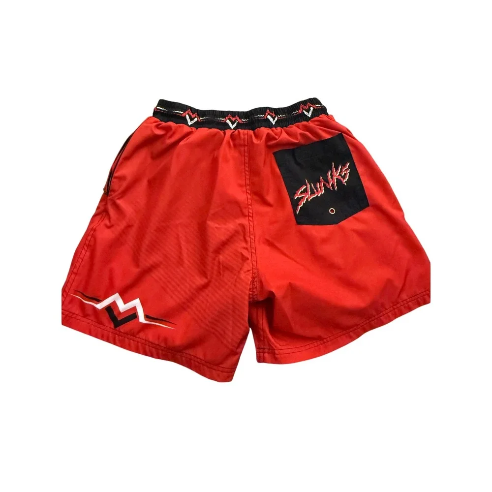 Slunks Mens Red MVVC‎ Swim Trunks Graphic Small Volleyball Athletic Casual